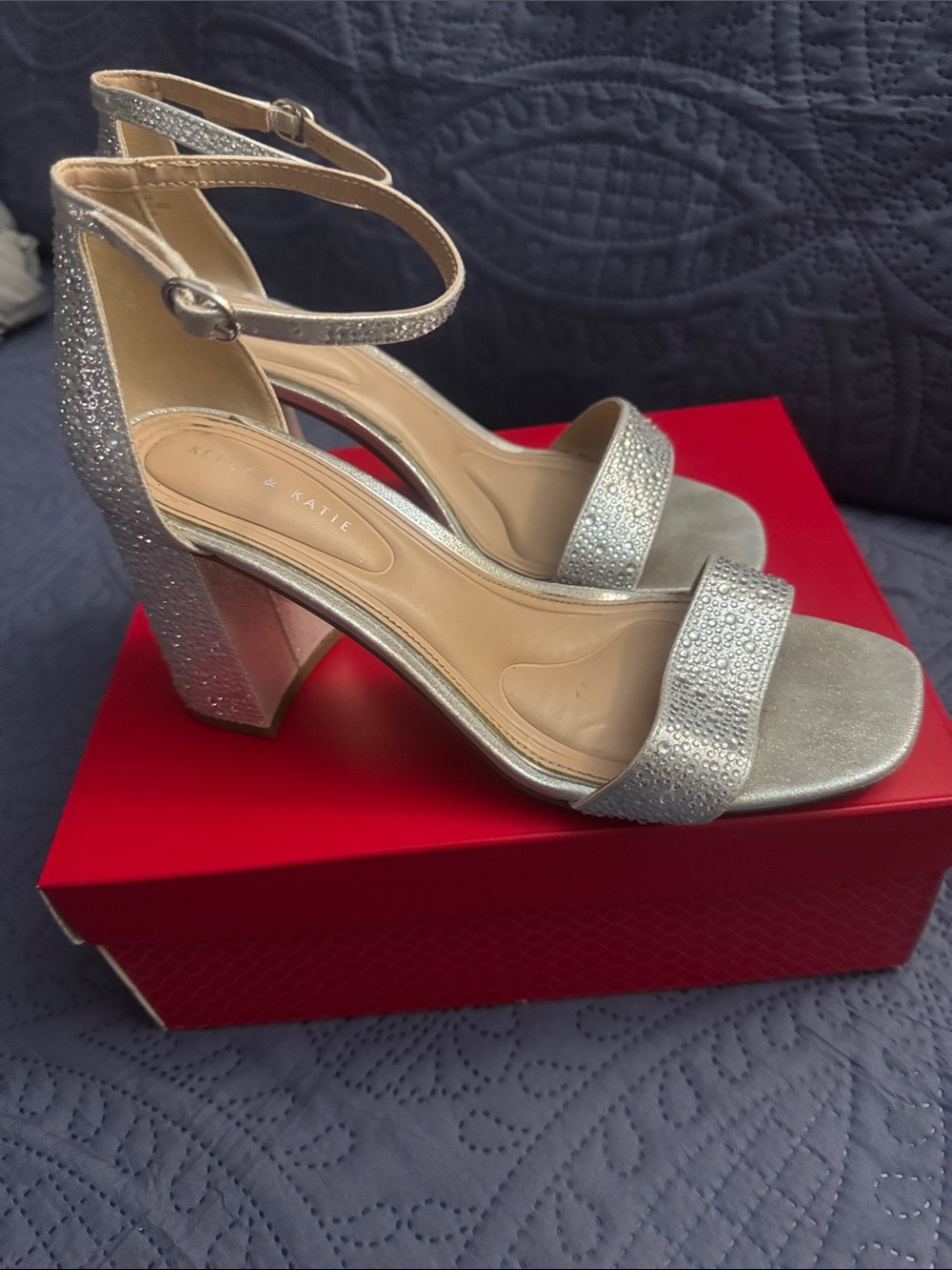 Kelly & Katie Silver Glitter Block Heel Sandals